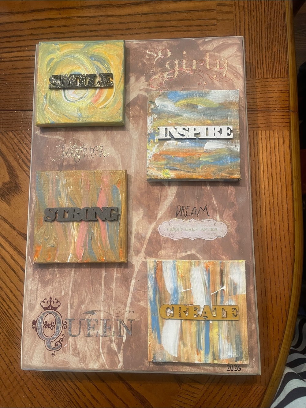Inspirational Multi-Panel Wall Art - Cream, Blue & Gold (Staying positive)